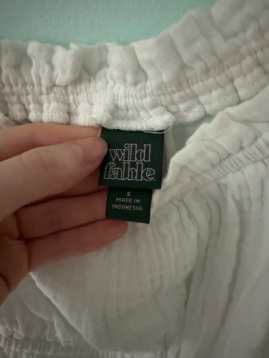 wild fable White Cropped Smocked Peasant Blouse with Ruffle Hem - Picture 6 of 8